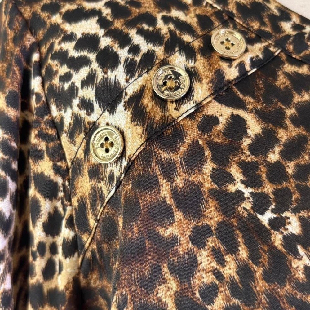 Michael Kors Leopard Long Sleeve Blouse with Gold Accent Buttons - Picture 3 of 8